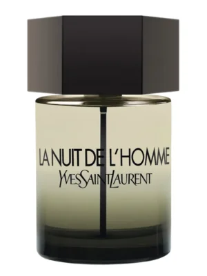 Frasco do perfume Yves Saint Laurent La Nuit de L’Homme em fundo claro